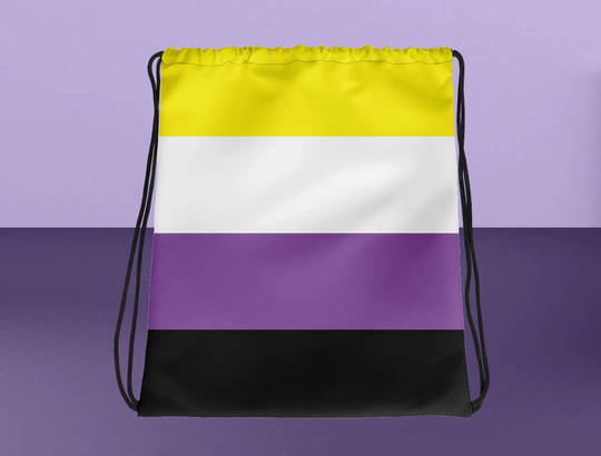 Non-Binary Pride Flag Drawstring Fitness Gym Bag Quick Backpack/Enby Packable Back Pack Book