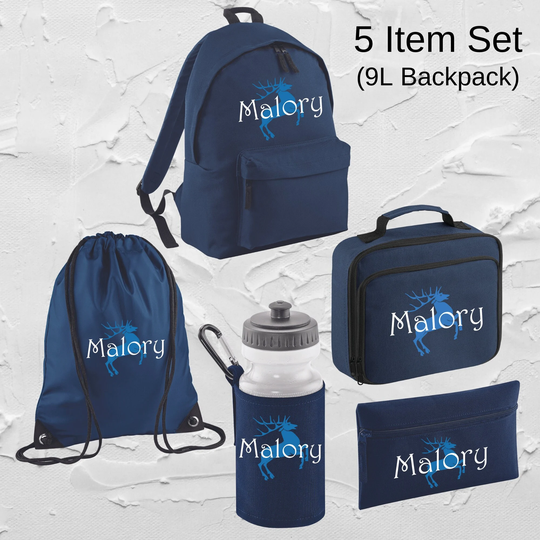 Personalised Backpack Kids 9L-12L-18L Boys Girls Printed Stag Name Lunch Bag Water Bottle Pencil Case School Pe Back To Navy