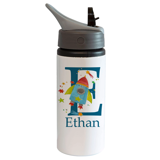 Personalised Back To School Bag & Bottle Set- Space Rocket Bags - Drawstring Bag-School Lunch Bag- With Straw