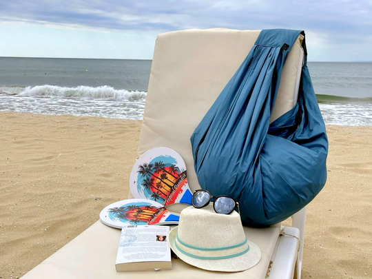 Oversized Beach Bag, Sustainable Summer Blue Bag With Zipper, Foldable Pool Pocket, Stylish