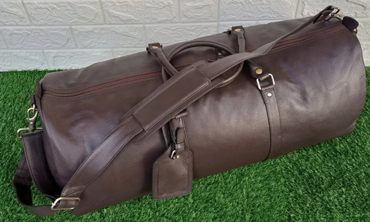 Leather Weekend Duffel Bag Dark Brown Large Holdall Hand Carry Luggage Bag, Pure Grain Duffle
