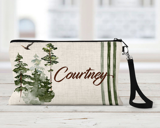 Love To Hike Makeup Bag, Personalized, Natural Linen, Zipper Pouch, Tech Accessory Art Or Journaling Pouch