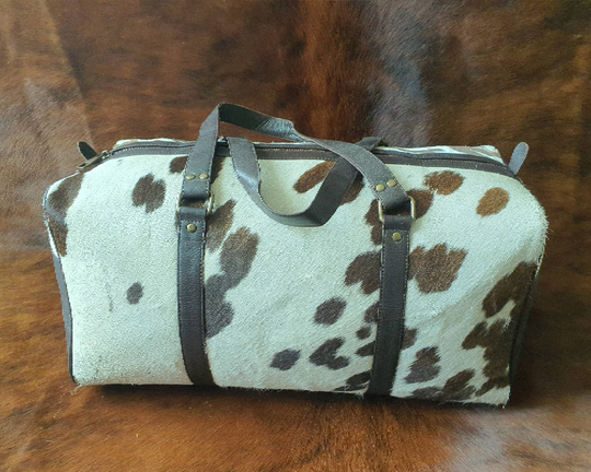 Rare Natural Cowskin Duffel Bag -, Cowhide Travel , Handmade Gym & Beach Bag - Weekend Holdall Bag. Gift For Her Him