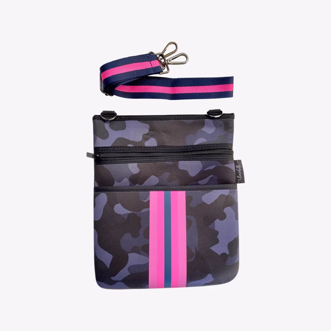 Neoprene Cross Body Navy W/Pink Stripe Order Today
