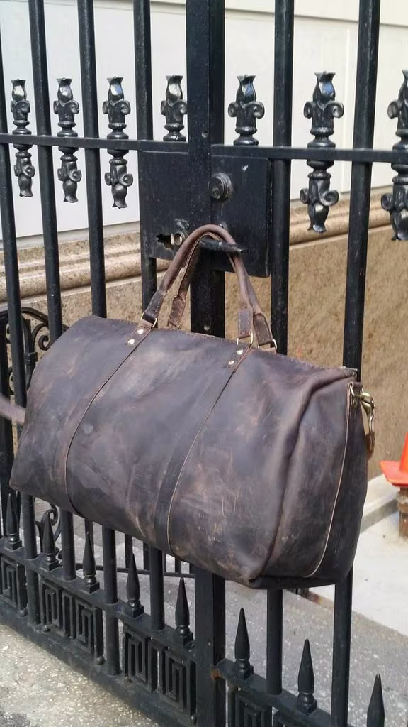 Arch Duffle/Leather Travel Bag With Handle Expresso Arched Sides Sewn By Hand in Nyc
