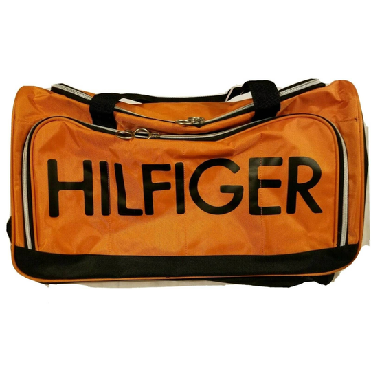 Rare Tommy Hilfiger Spellout Black & Orange Duffel Gym Bag 20 Inches Long