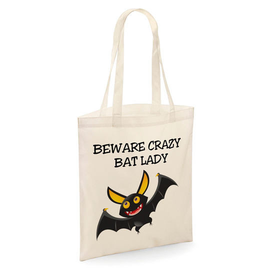 Beware Crazy Bat Lady Tote Shopper Bag - Natural Colour