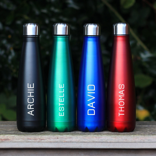 Personalised Metal Water Bottle, For School, Work, Gym, Yoga, Sports, Travel. Custom Permanent Laser Engrave With Any Name, Cold Drinks