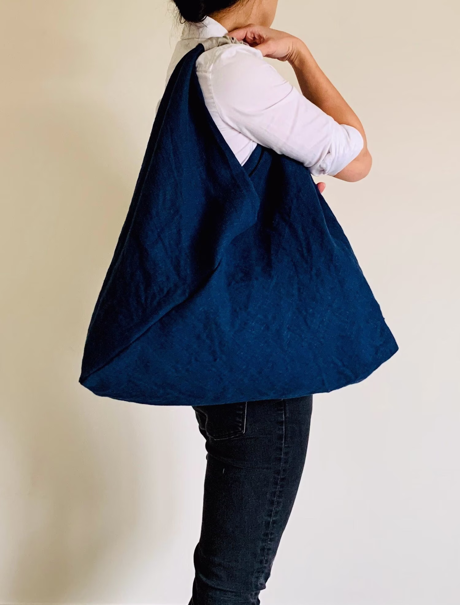 Japanese Origami Bag, Linen Shoulder Slouchy Everyday Tote Valentines Day Gift For Daughter, Birthday Gifts Sister in Law