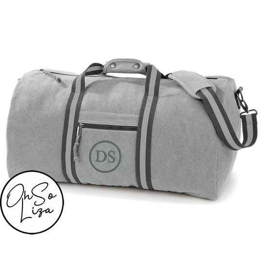 Personalized Mens Canvas Travel Bag - Custom For Groomsmen Monogrammed Weekender Overnight Gym Bag Or A Carry On Duffle