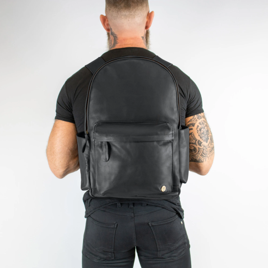 Personalized Black Leather Backpack With 15