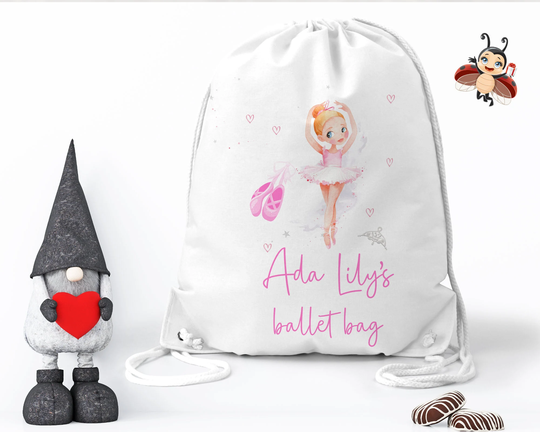 Dance Ballet Bag, Personalised Gift, Swimming Kit Backpack, School Pe Drawstring Gym Style Bag /Gift For Daughter