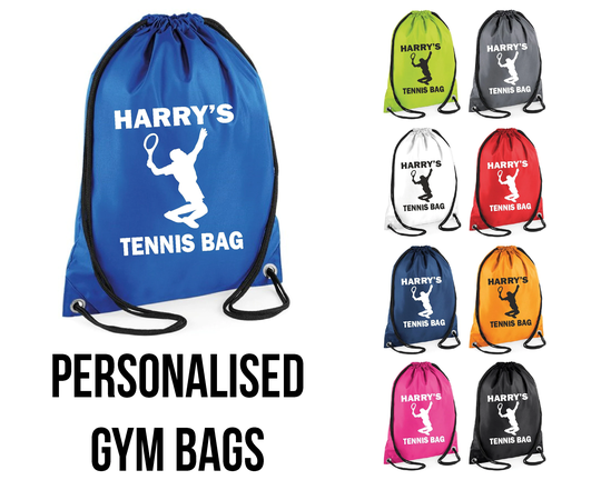 Personalised Kids Gym Bag, Tennis Shoe Custom Sports Pe Kit Drawstring Boys & Girls Back To School Bag Swim
