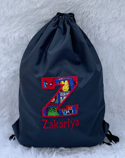 Personalised Premium Drawstring Gym Bag | Embroidered Monogrammed Initial & Name Pe Back To School Water Resistant Bag. Fast Delivery