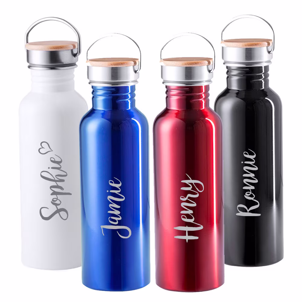 Mrs Hinch Personalised Water Bottle With Wooden Lid, 800Ml Stainless Steel Flask, Reusable Personalized Metal Custom Drink