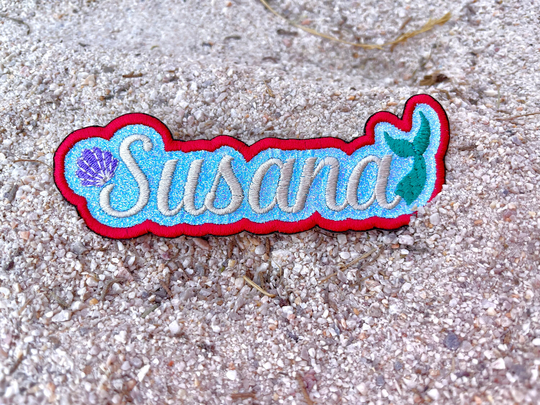The Little Mermaid Style Custom Name Patch - Personalized Iron-On Kids Sparkly Glitter Sea Shell Fish Tail Ocean