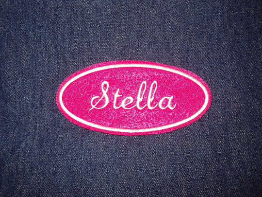 Oval Name Patch - Hot Pink With White Embroidery