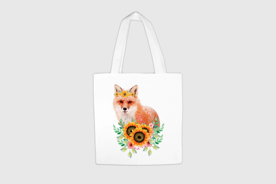 Animal Tote Bag, Shopping Tote Birthday Gift, Fox Reusable Colourful Bag
