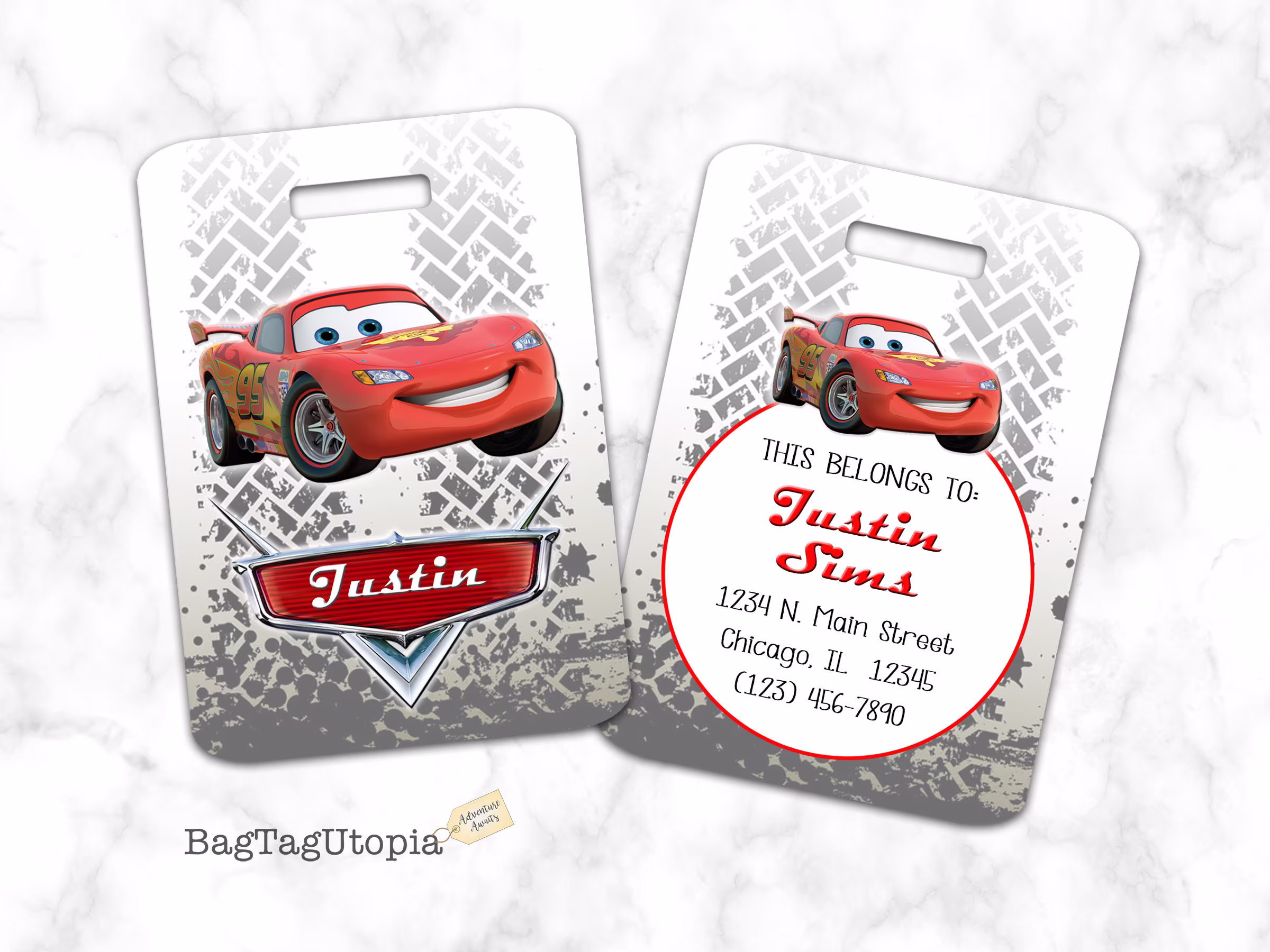Lightning Mcqueen Cars Luggage Tag, Bag Personalized