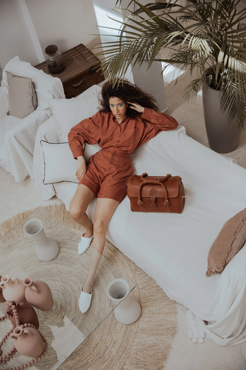 Leather Handbag, Women's Bag, Small Duffle Boho, Carry Lite Holdall, Lightweight Luggage, On Baggage, Vegetable Tanned