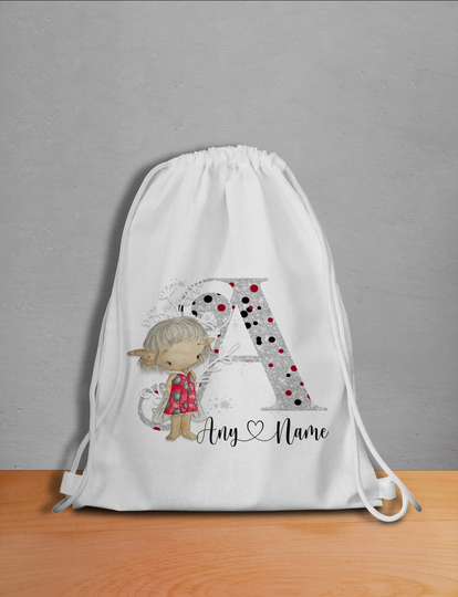Drawstring Bag Initial Custom Name, Backpack, Drawstring Bag, Personalised