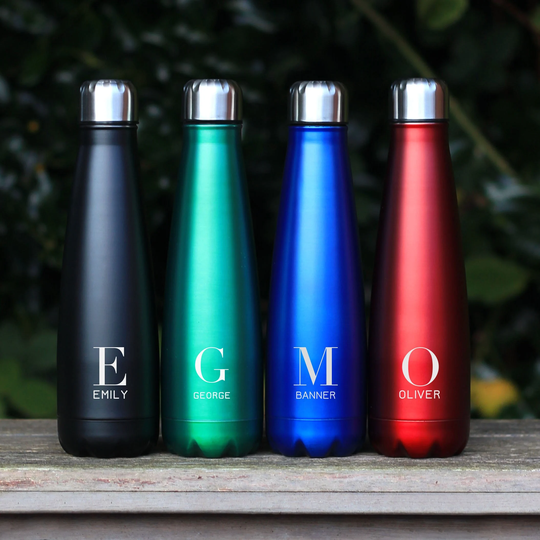 Personalised Metal Water Bottle 630Ml Engraved Bridesmaids Wedding Gift Teacher's Birthday Fathers Day Gym Sport - Name & Initial