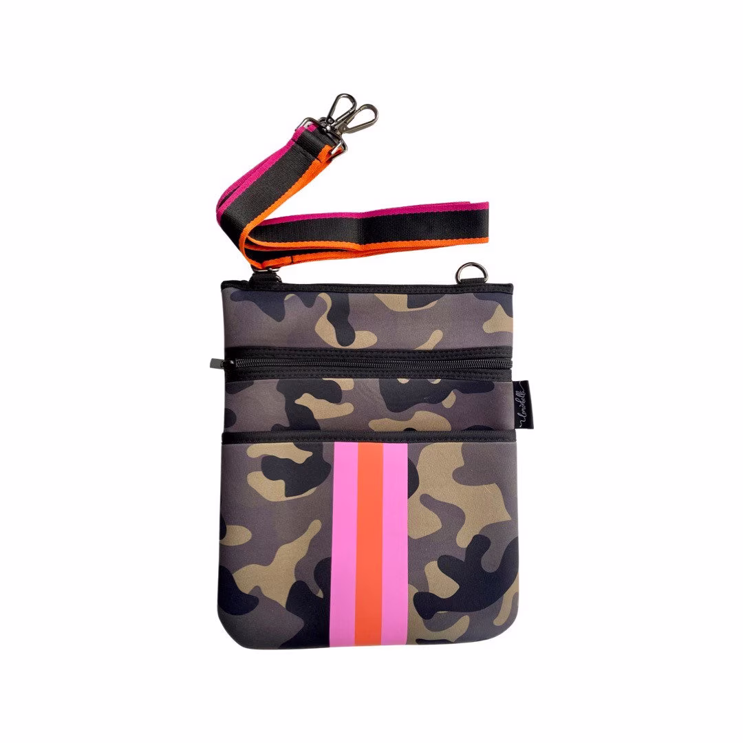 Neoprene Cross Body Camo W/Pink/Orange Stripe