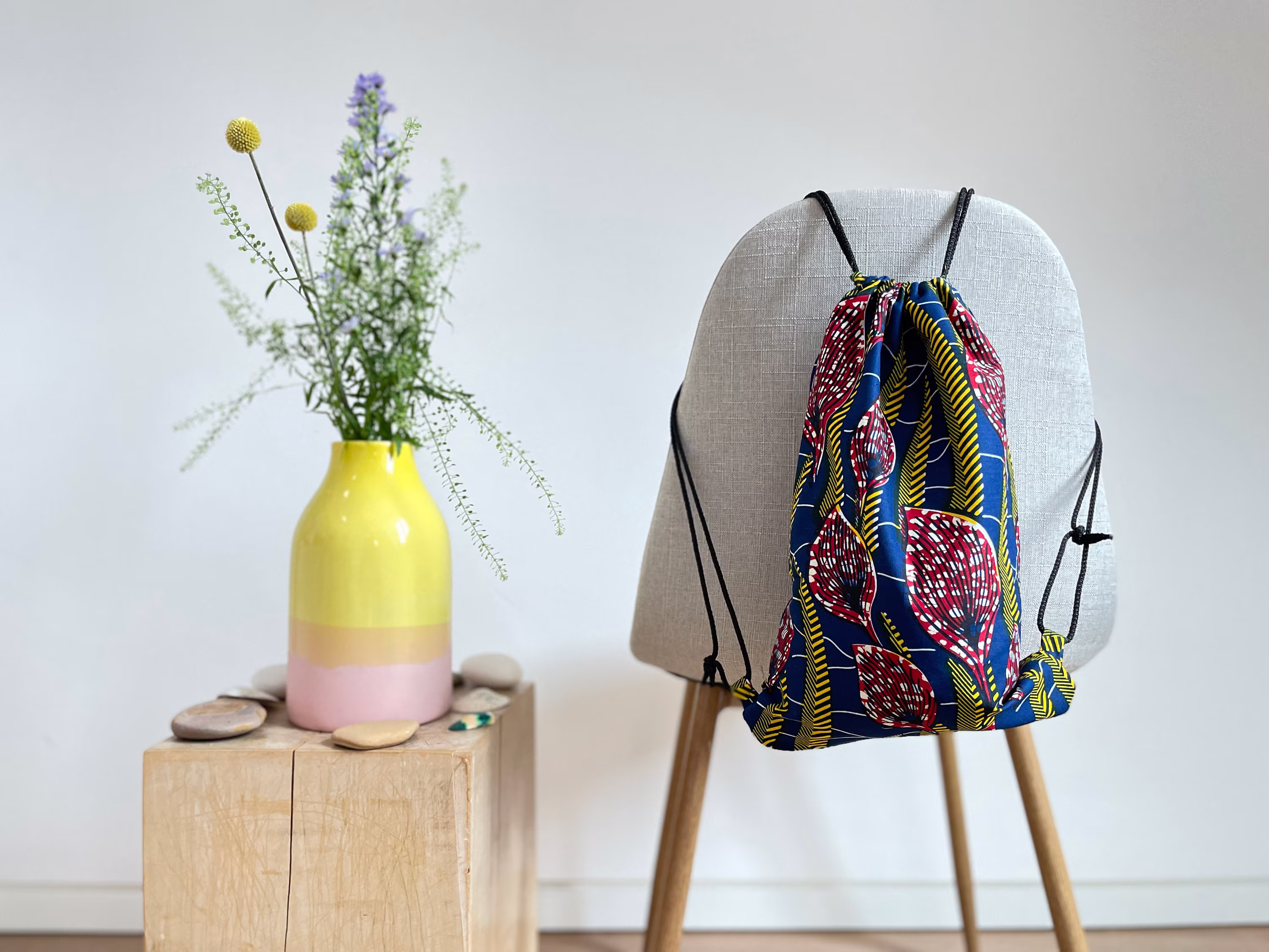 Blue - Red ||Simple Unisex Gym Bag For Adults & Teens, Ideal As Festival Backpack- Made From African Fabric