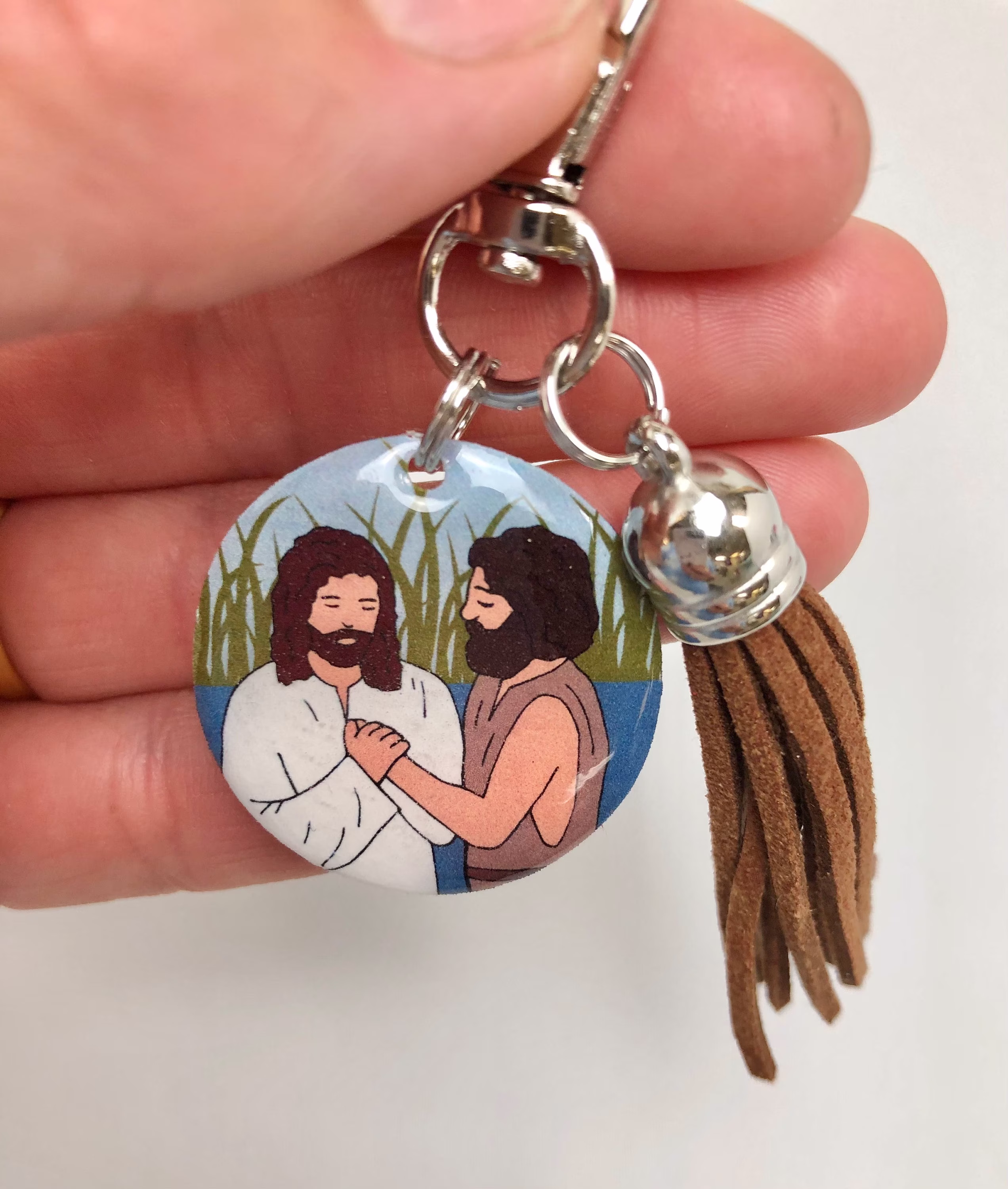 Jesus & John The Baptist, Christian Zipper Pull/Keychain With Tassel. Baptism Gift, Missionary Gift