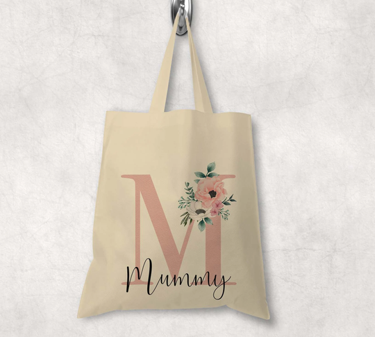 Personalised Tote Bag Any Name Shopping Tote Initial Large Floral Letter Natural Colour