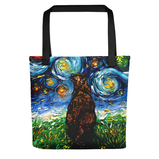 Tortoiseshell Cat Starry Night Tote Bag Handbag Artwork By Aja Cat Lover Gift Gym Grocery Carry All