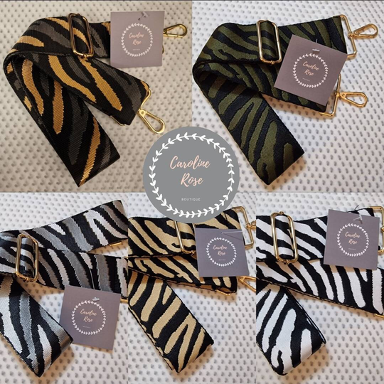 Wide Zebra Fabric Changeable Bag Straps - Gold Hardware