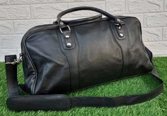Real Cowhide Leather Duffel Bag Large Travel Black Italian Weekender Overnight Office