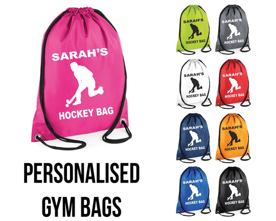 Personalised Hockey Bag Printed Gym Swim Pe Kit Sack Sports Kids Drawstring School Phys Ed Novelty