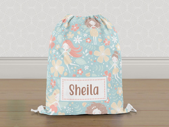 Personalised Fairies Fairy Gym Bag, Girls Kids Drawstring Childrens School Pe Swim Bag | Customise With Any Name