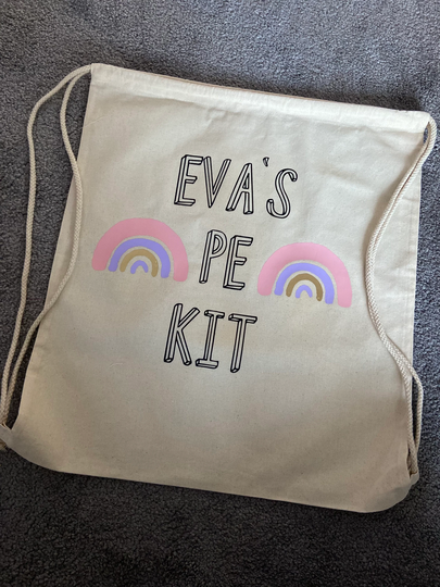 Girls Personalised Rainbow Pe Kit Drawstring Bag - Back To School