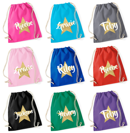 Personalised Gold Glitter Star Name Gymsac