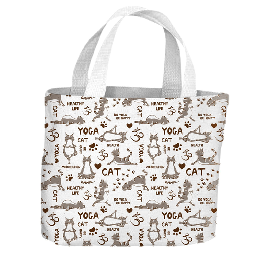 Yoga Cat Grey Pattern All Over Tote Shopping Bag For Life