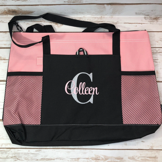 Embroidered Tote Bag, Zippered Organizer Teacher Gifts, Nurse Canvas Monogram Graduation