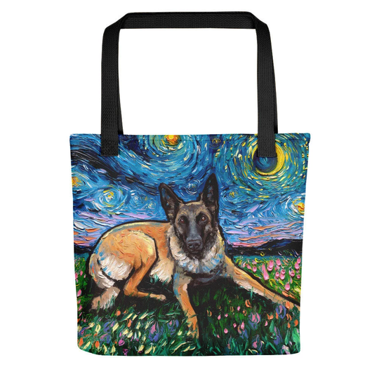 Belgian Malinois Dog Starry Night Tote Bag Handbag Artwork By Aja Cute Dog Lover Art Gift Free Ship Usa Printed Both Sides