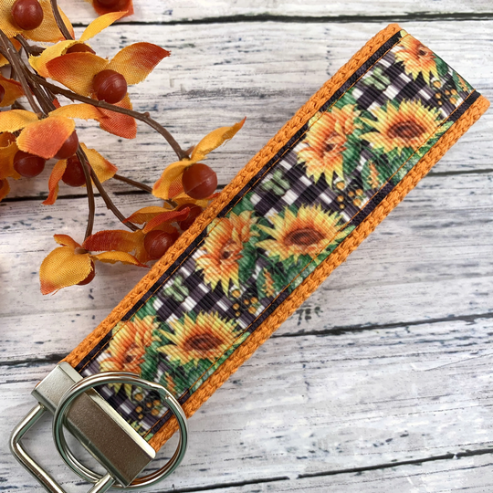 Handmade Sunflower Keychain, Ribbon Popular Right Now, Keyfob Wristlet, Soul Sister Gift, Gifts, Moving Away Gift