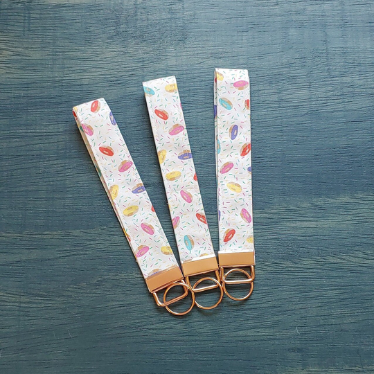 Donut Keychain, Keyfob, Keychain Wristlet, Sprinkles, Gift For Her, Print, Idea