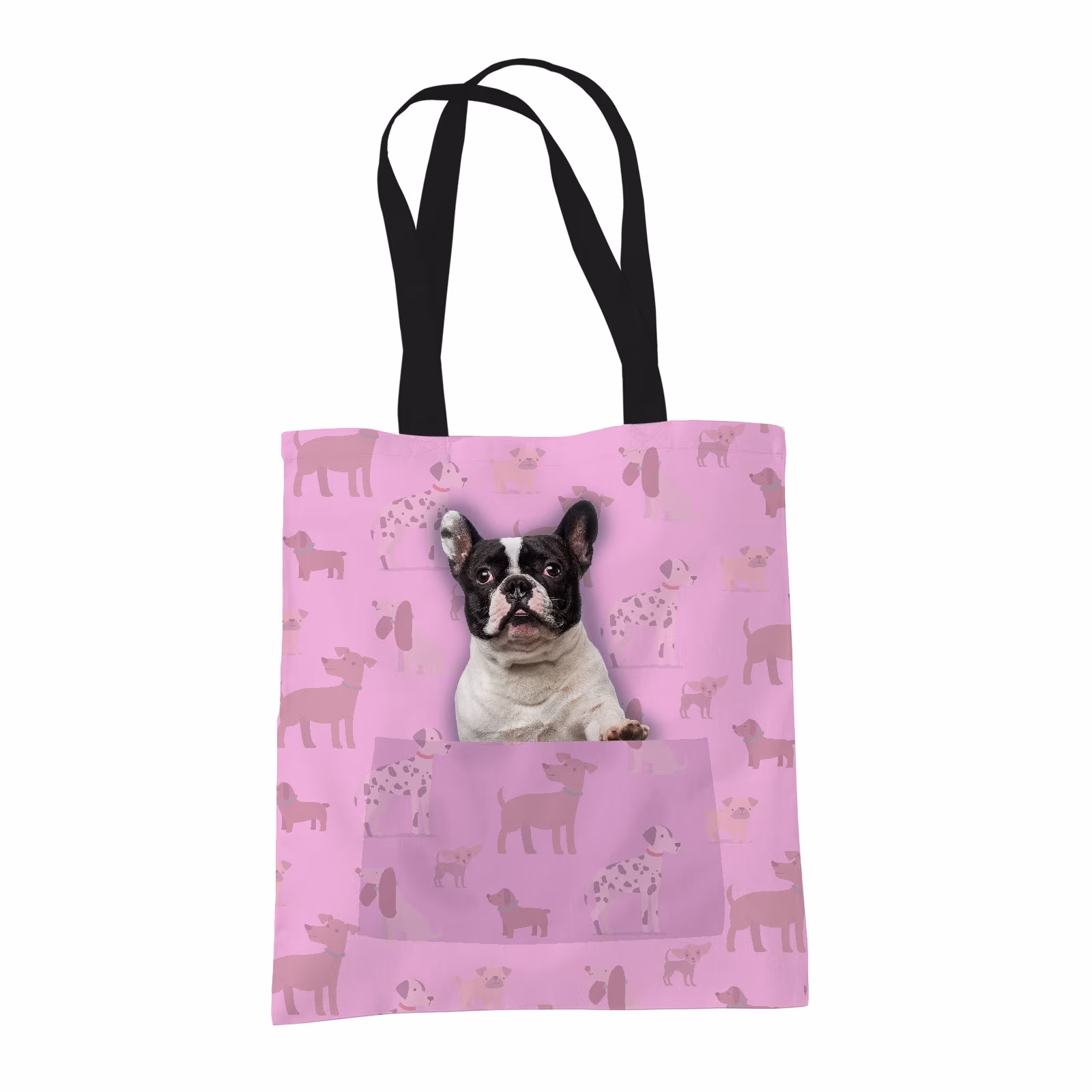French Bulldog Gifts For Dog Lovers Owners - Reusable Shopper Shoulder Tote Bags Fabric Gift Bag With Dogs On 4 Colours