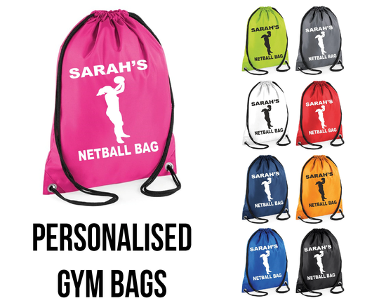 Personalised Kids Gym Bag, Netball Kit Printed Swim Bag Pe Sack, Sports Drawstring Travel Back To School Sack
