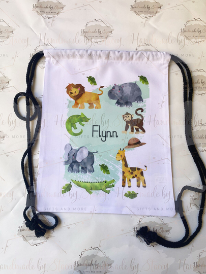 Personalised Safari Drawstring Bag|Back To School Wild Zoo Animal Design Sports Gym Bag|Gift Idea For Birthday, Child, Daughter, Niece