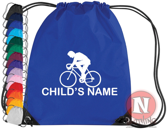 Cycling Gym Bag. Personalize With Your Child's Name. Ideal For School & Clubs. Gym Bag in 14 Colours. Personalise