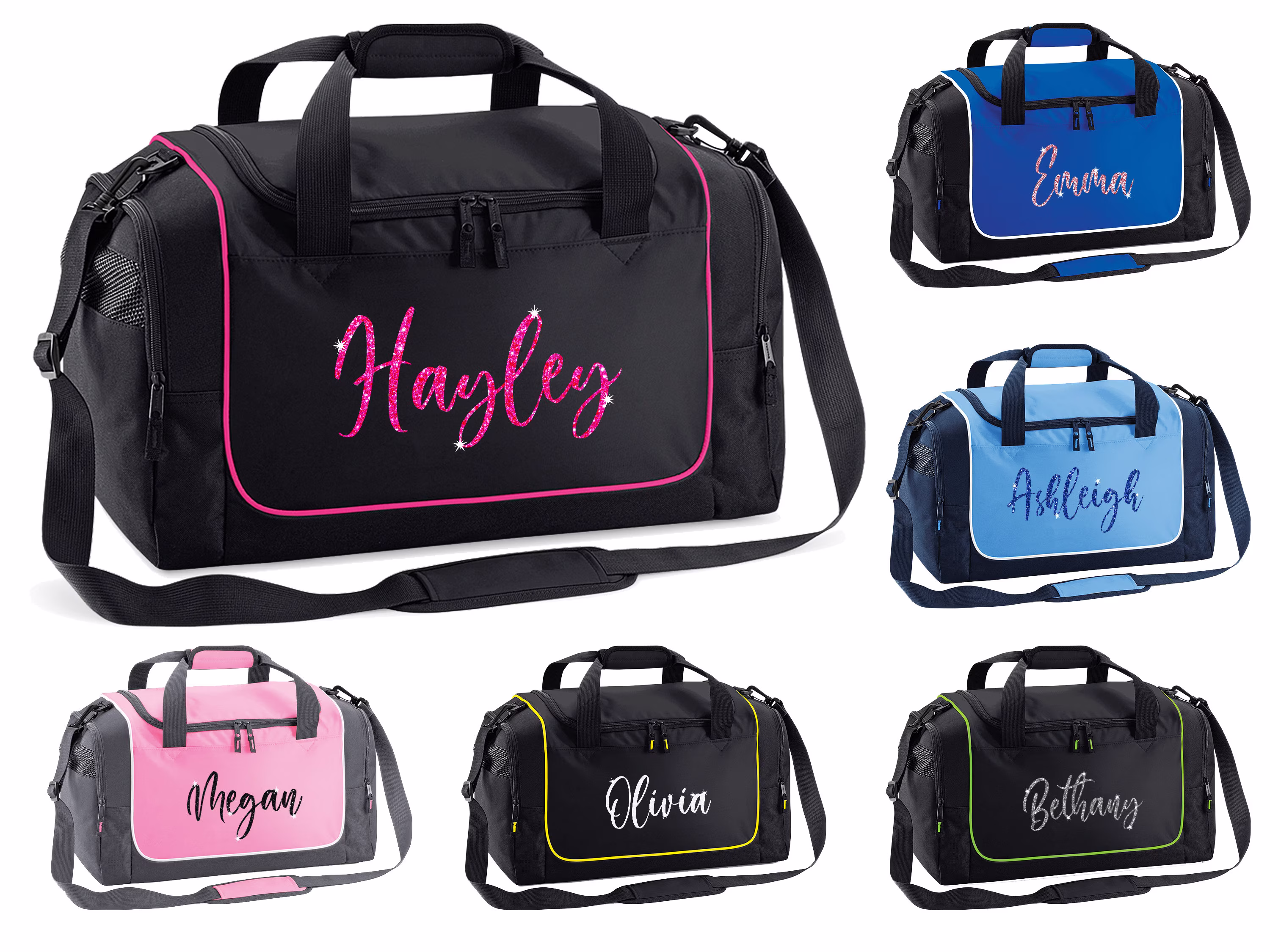 Personalised Gym Bag | Glitter Text Personalised Weekend Bag, Gym Yoga Duffle Kit Uniform Gift