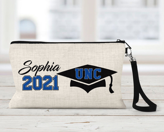 Class Of 2021 College Makeup Bag, Personalized, Natural Linen, Zipper Pouch, Tech Accessory Art Or Journaling Pouch