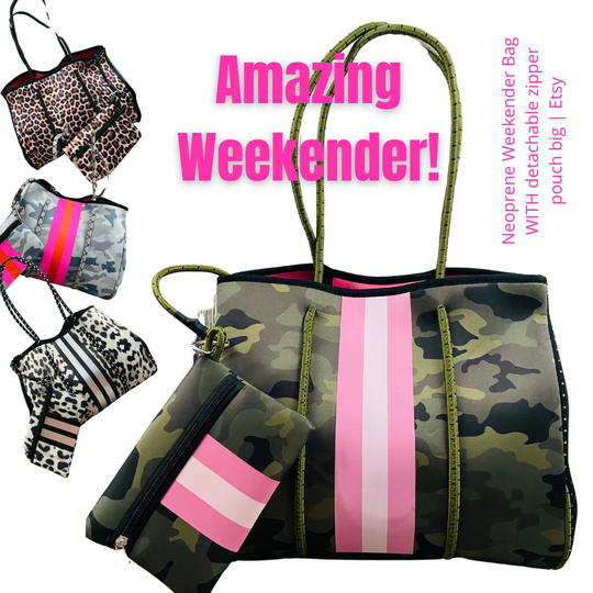 Neoprene Weekender Bag With Detachable Zipper Pouch - Big Spacious Bag But Not Bulky Carry Everything You Need Take To Work Or School