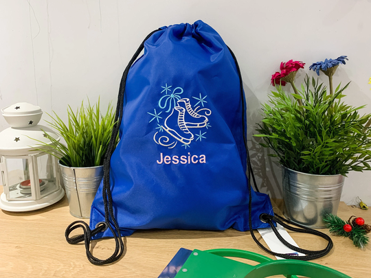 Personalised Ice Skating Drawstring Bag, Skating, Embroidered, School, Kids Pe Bag, Skater Kit Figure Skating Bag, Ice Skates